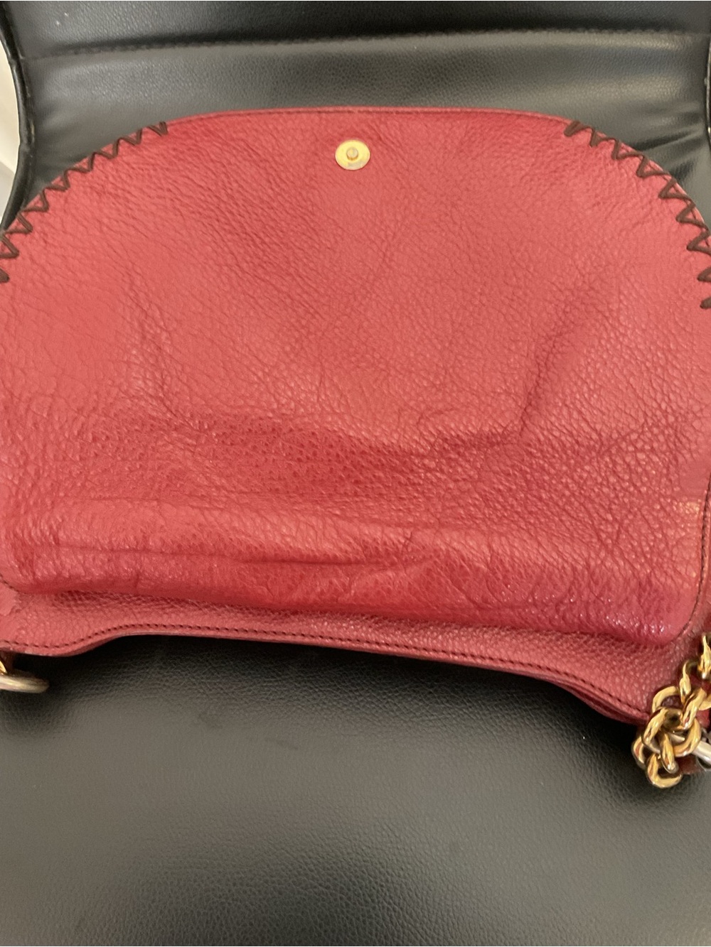 MCM Burgundy Red Pebbled Leather Crossbody with Gold Hardware - Picture 4 of 9